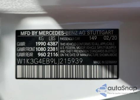 2020 Mercedes-Benz A 220 z USA, uszkodzony, nr VIN W1K3G4EB9LJ215939
